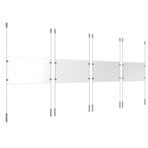 (4) 17'' Width x 11'' Height Clear Acrylic Frame & (8) Ceiling-to-Floor Stainless Steel Satin Brushed Cable Systems with (16) Single-Sided Panel Grippers