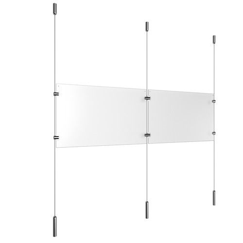 (2) 17'' Width x 11'' Height Clear Acrylic Frame & (3) Ceiling-to-Floor Stainless Steel Satin Brushed Cable Systems with (4) Single-Sided Panel Grippers (2) Double-Sided Panel Grippers