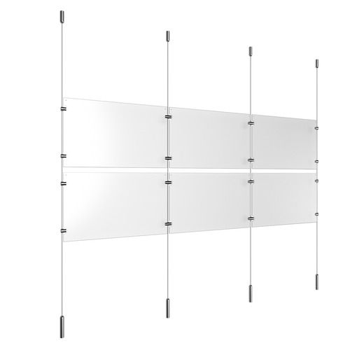 (6) 17'' Width x 11'' Height Clear Acrylic Frame & (4) Ceiling-to-Floor Stainless Steel Satin Brushed Cable Systems with (8) Single-Sided Panel Grippers (8) Double-Sided Panel Grippers