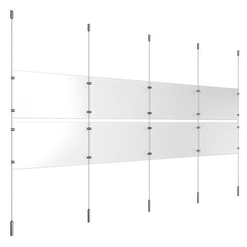 (8) 17'' Width x 11'' Height Clear Acrylic Frame & (5) Ceiling-to-Floor Stainless Steel Satin Brushed Cable Systems with (8) Single-Sided Panel Grippers (12) Double-Sided Panel Grippers
