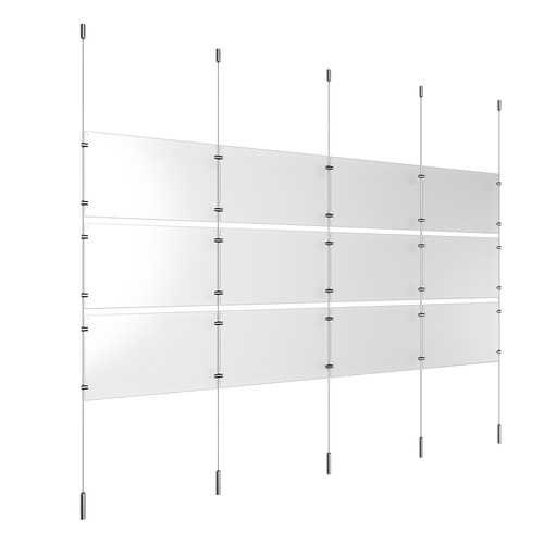 (12) 17'' Width x 11'' Height Clear Acrylic Frame & (5) Ceiling-to-Floor Stainless Steel Satin Brushed Cable Systems with (12) Single-Sided Panel Grippers (18) Double-Sided Panel Grippers