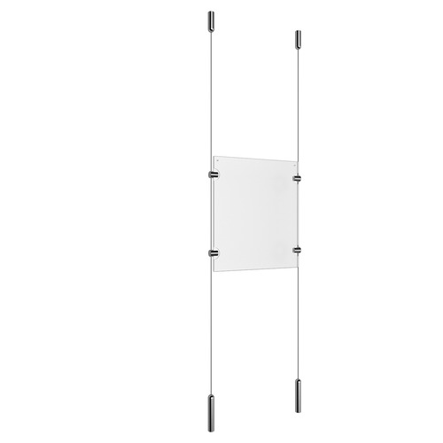 (1) 8-1/2'' Width x 11'' Height Clear Acrylic Frame & (2) Ceiling-to-Floor Stainless Steel Satin Brushed Cable Systems with (4) Single-Sided Panel Grippers