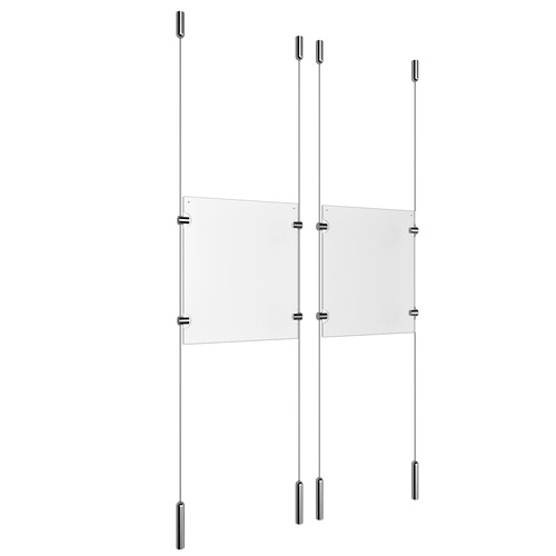 (2) 8-1/2'' Width x 11'' Height Clear Acrylic Frame & (4) Ceiling-to-Floor Stainless Steel Satin Brushed Cable Systems with (8) Single-Sided Panel Grippers
