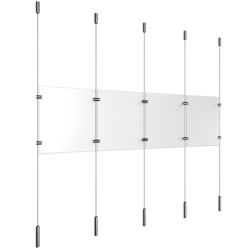 (4) 8-1/2'' Width x 11'' Height Clear Acrylic Frame & (5) Ceiling-to-Floor Stainless Steel Satin Brushed Cable Systems with (4) Single-Sided Panel Grippers (6) Double-Sided Panel Grippers