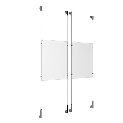 (2) 11'' Width x 17'' Height Clear Acrylic Frame & (4) Wall-to-Wall Stainless Steel Satin Brushed Cable Systems with (8) Single-Sided Panel Grippers
