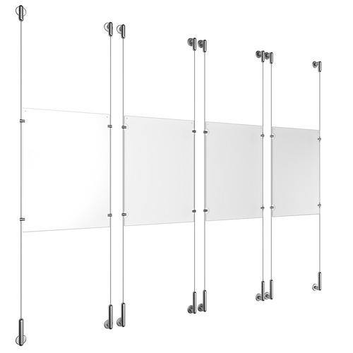 (4) 11'' Width x 17'' Height Clear Acrylic Frame & (8) Wall-to-Wall Stainless Steel Satin Brushed Cable Systems with (16) Single-Sided Panel Grippers