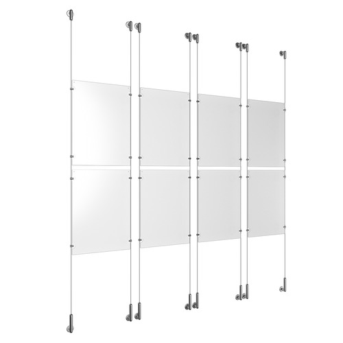 (8) 11'' Width x 17'' Height Clear Acrylic Frame & (8) Wall-to-Wall Stainless Steel Satin Brushed Cable Systems with (32) Single-Sided Panel Grippers