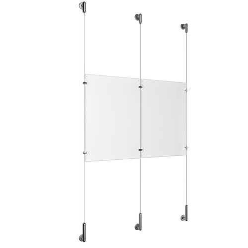 (2) 11'' Width x 17'' Height Clear Acrylic Frame & (3) Wall-to-Wall Stainless Steel Satin Brushed Cable Systems with (4) Single-Sided Panel Grippers (2) Double-Sided Panel Grippers
