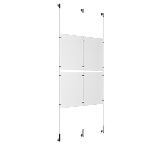 (4) 11'' Width x 17'' Height Clear Acrylic Frame & (3) Wall-to-Wall Stainless Steel Satin Brushed Cable Systems with (8) Single-Sided Panel Grippers (4) Double-Sided Panel Grippers