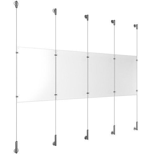 (4) 11'' Width x 17'' Height Clear Acrylic Frame & (5) Wall-to-Wall Stainless Steel Satin Brushed Cable Systems with (4) Single-Sided Panel Grippers (6) Double-Sided Panel Grippers