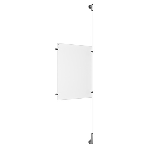 (1) 11'' Width x 17'' Height Clear Acrylic Frame & (1) Wall-to-Wall Stainless Steel Satin Brushed Cable Systems with (2) Single-Sided Panel Grippers (2) Double-Sided Panel Grippers