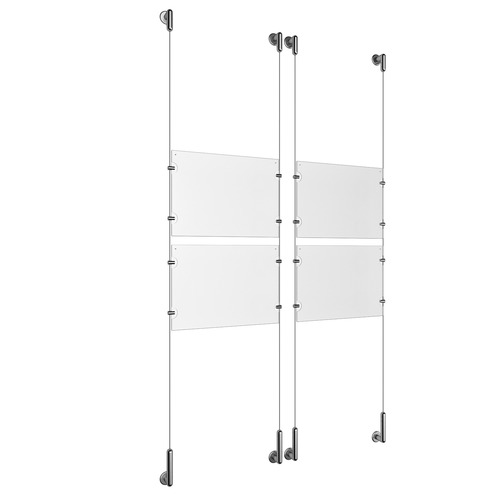 (4) 11'' Width x 8-1/2'' Height Clear Acrylic Frame & (4) Wall-to-Wall Stainless Steel Satin Brushed Cable Systems with (16) Single-Sided Panel Grippers