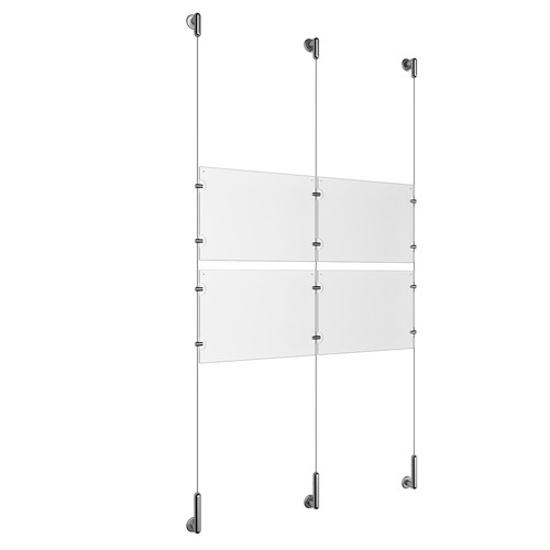 (4) 11'' Width x 8-1/2'' Height Clear Acrylic Frame & (3) Wall-to-Wall Stainless Steel Satin Brushed Cable Systems with (8) Single-Sided Panel Grippers (8) Double-Sided Panel Grippers