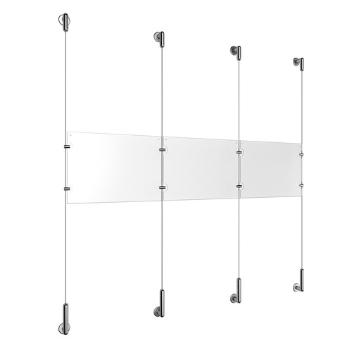 (3) 11'' Width x 8-1/2'' Height Clear Acrylic Frame & (4) Wall-to-Wall Stainless Steel Satin Brushed Cable Systems with (4) Single-Sided Panel Grippers (4) Double-Sided Panel Grippers