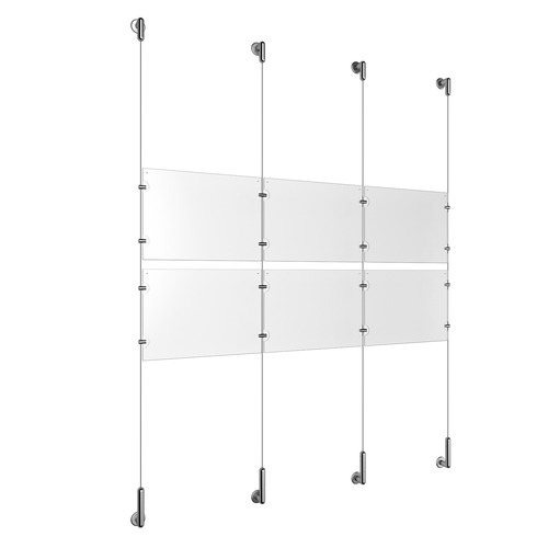 (6) 11'' Width x 8-1/2'' Height Clear Acrylic Frame & (4) Wall-to-Wall Stainless Steel Satin Brushed Cable Systems with (8) Single-Sided Panel Grippers (8) Double-Sided Panel Grippers