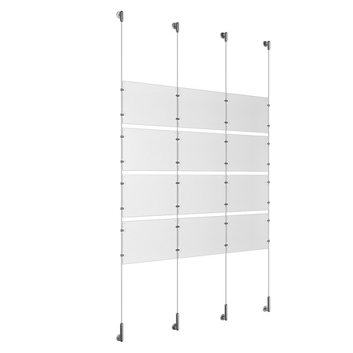 (12) 11'' Width x 8-1/2'' Height Clear Acrylic Frame & (4) Wall-to-Wall Stainless Steel Satin Brushed Cable Systems with (16) Single-Sided Panel Grippers (16) Double-Sided Panel Grippers