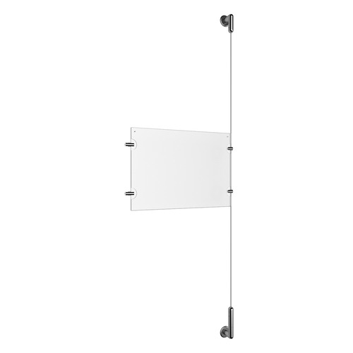 (1) 11'' Width x 8-1/2'' Height Clear Acrylic Frame & (1) Wall-to-Wall Stainless Steel Satin Brushed Cable Systems with (2) Single-Sided Panel Grippers (2) Double-Sided Panel Grippers