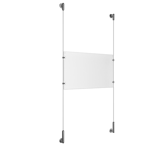 (1) 17'' Width x 11'' Height Clear Acrylic Frame & (2) Wall-to-Wall Stainless Steel Satin Brushed Cable Systems with (4) Single-Sided Panel Grippers
