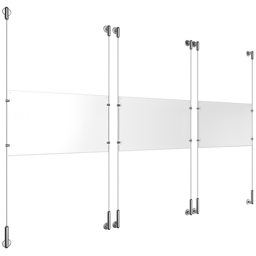 (3) 17'' Width x 11'' Height Clear Acrylic Frame & (6) Wall-to-Wall Stainless Steel Satin Brushed Cable Systems with (12) Single-Sided Panel Grippers