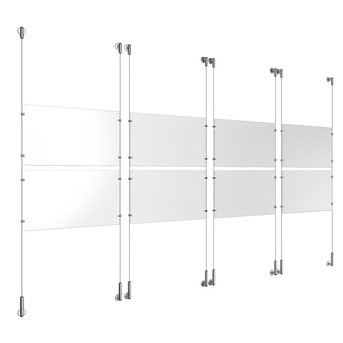 (8) 17'' Width x 11'' Height Clear Acrylic Frame & (8) Wall-to-Wall Stainless Steel Satin Brushed Cable Systems with (32) Single-Sided Panel Grippers
