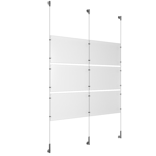 (6) 17'' Width x 11'' Height Clear Acrylic Frame & (3) Wall-to-Wall Stainless Steel Satin Brushed Cable Systems with (12) Single-Sided Panel Grippers (6) Double-Sided Panel Grippers