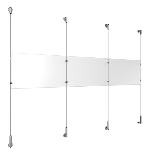 (3) 17'' Width x 11'' Height Clear Acrylic Frame & (4) Wall-to-Wall Stainless Steel Satin Brushed Cable Systems with (4) Single-Sided Panel Grippers (4) Double-Sided Panel Grippers