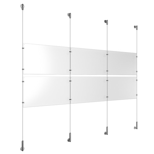 (6) 17'' Width x 11'' Height Clear Acrylic Frame & (4) Wall-to-Wall Stainless Steel Satin Brushed Cable Systems with (8) Single-Sided Panel Grippers (8) Double-Sided Panel Grippers