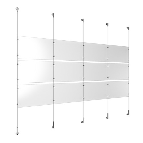 (12) 17'' Width x 11'' Height Clear Acrylic Frame & (5) Wall-to-Wall Stainless Steel Satin Brushed Cable Systems with (12) Single-Sided Panel Grippers (18) Double-Sided Panel Grippers