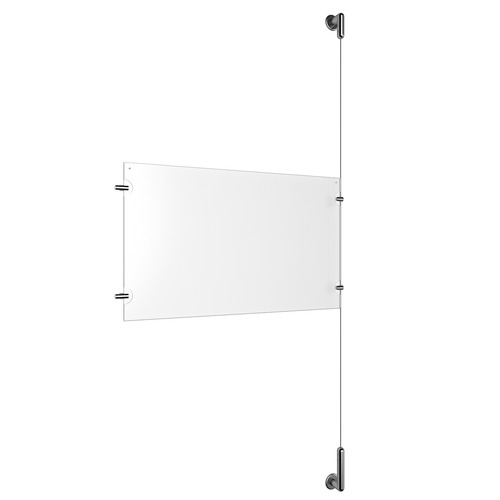 (1) 17'' Width x 11'' Height Clear Acrylic Frame & (1) Wall-to-Wall Stainless Steel Satin Brushed Cable Systems with (2) Single-Sided Panel Grippers (2) Double-Sided Panel Grippers