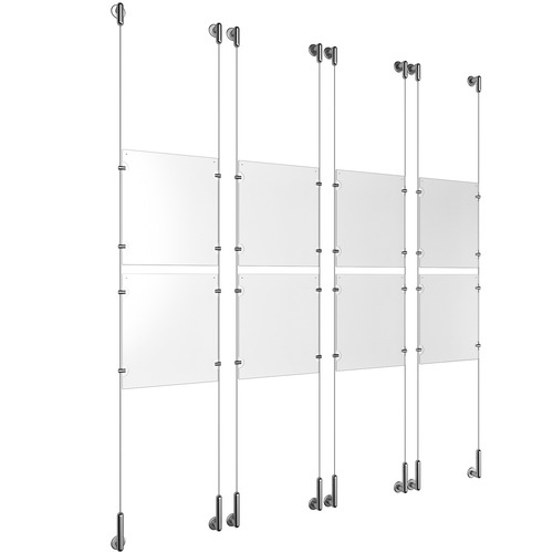 (8) 8-1/2'' Width x 11'' Height Clear Acrylic Frame & (8) Wall-to-Wall Stainless Steel Satin Brushed Cable Systems with (32) Single-Sided Panel Grippers