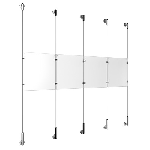 (4) 8-1/2'' Width x 11'' Height Clear Acrylic Frame & (5) Wall-to-Wall Stainless Steel Satin Brushed Cable Systems with (4) Single-Sided Panel Grippers (6) Double-Sided Panel Grippers