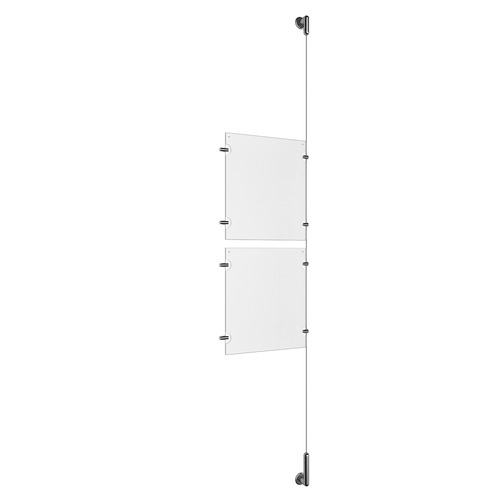 (2) 8-1/2'' Width x 11'' Height Clear Acrylic Frame & (1) Wall-to-Wall Stainless Steel Satin Brushed Cable Systems with (4) Single-Sided Panel Grippers (4) Double-Sided Panel Grippers