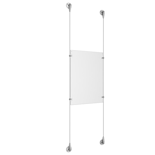 (1) 11'' Width x 17'' Height Clear Acrylic Frame & (2) Aluminum Clear Anodized Adjustable Angle Signature Cable Systems with (4) Single-Sided Panel Grippers