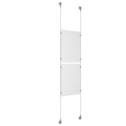 (2) 11'' Width x 17'' Height Clear Acrylic Frame & (2) Aluminum Clear Anodized Adjustable Angle Signature Cable Systems with (8) Single-Sided Panel Grippers