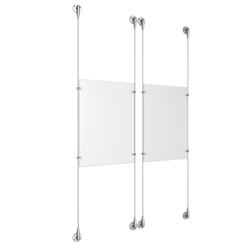 (2) 11'' Width x 17'' Height Clear Acrylic Frame & (4) Aluminum Clear Anodized Adjustable Angle Signature Cable Systems with (8) Single-Sided Panel Grippers