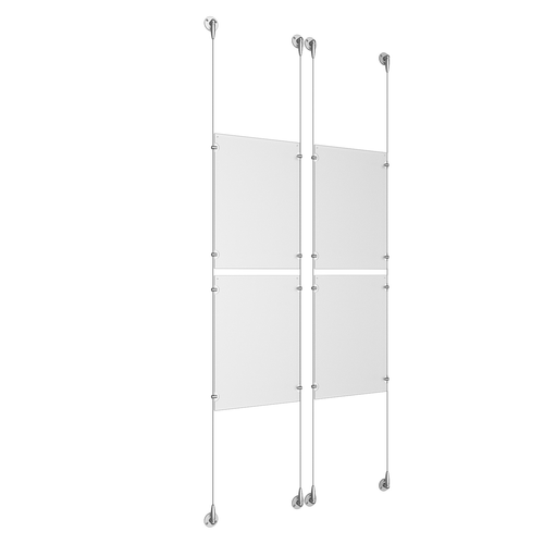 (4) 11'' Width x 17'' Height Clear Acrylic Frame & (4) Aluminum Clear Anodized Adjustable Angle Signature Cable Systems with (16) Single-Sided Panel Grippers