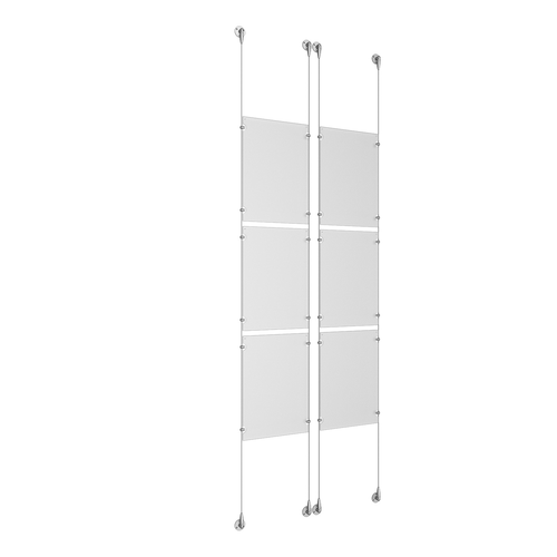 (6) 11'' Width x 17'' Height Clear Acrylic Frame & (4) Aluminum Clear Anodized Adjustable Angle Signature Cable Systems with (24) Single-Sided Panel Grippers