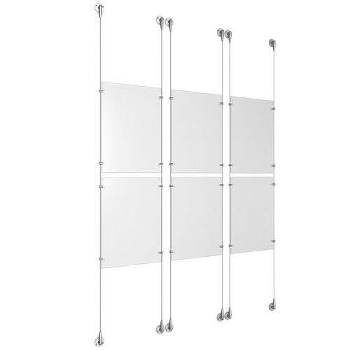 (6) 11'' Width x 17'' Height Clear Acrylic Frame & (6) Aluminum Clear Anodized Adjustable Angle Signature Cable Systems with (24) Single-Sided Panel Grippers