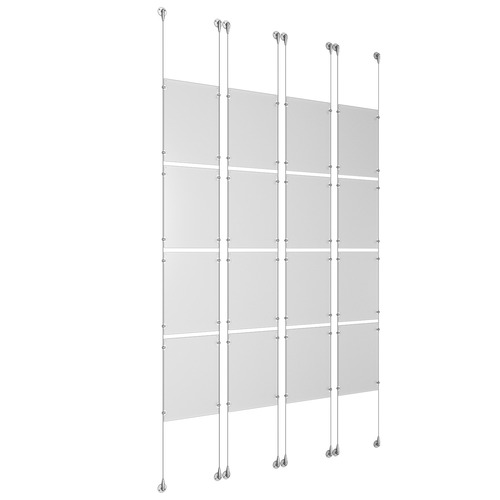 (16) 11'' Width x 17'' Height Clear Acrylic Frame & (8) Aluminum Clear Anodized Adjustable Angle Signature Cable Systems with (64) Single-Sided Panel Grippers
