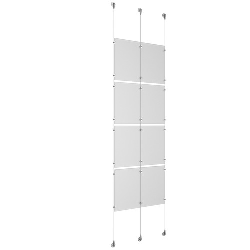 (8) 11'' Width x 17'' Height Clear Acrylic Frame & (3) Aluminum Clear Anodized Adjustable Angle Signature Cable Systems with (16) Single-Sided Panel Grippers (8) Double-Sided Panel Grippers
