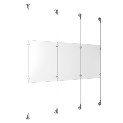 (3) 11'' Width x 17'' Height Clear Acrylic Frame & (4) Aluminum Clear Anodized Adjustable Angle Signature Cable Systems with (4) Single-Sided Panel Grippers (4) Double-Sided Panel Grippers
