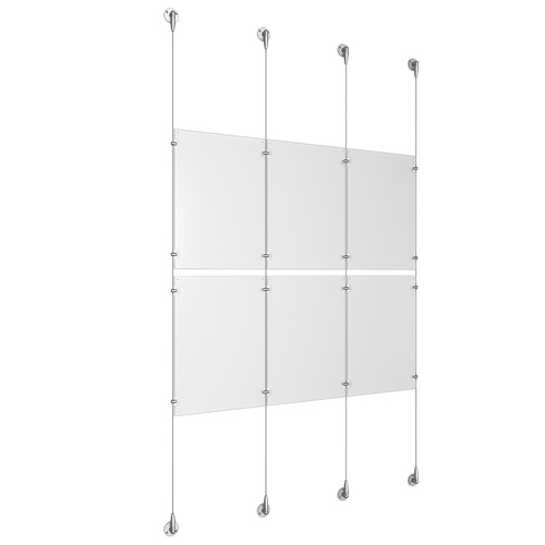 (6) 11'' Width x 17'' Height Clear Acrylic Frame & (4) Aluminum Clear Anodized Adjustable Angle Signature Cable Systems with (8) Single-Sided Panel Grippers (8) Double-Sided Panel Grippers