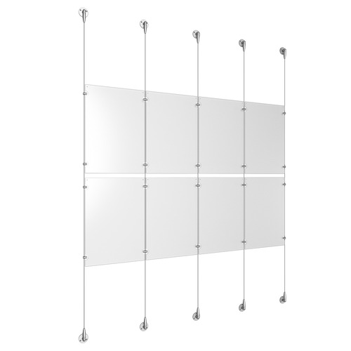 (8) 11'' Width x 17'' Height Clear Acrylic Frame & (5) Aluminum Clear Anodized Adjustable Angle Signature Cable Systems with (8) Single-Sided Panel Grippers (12) Double-Sided Panel Grippers