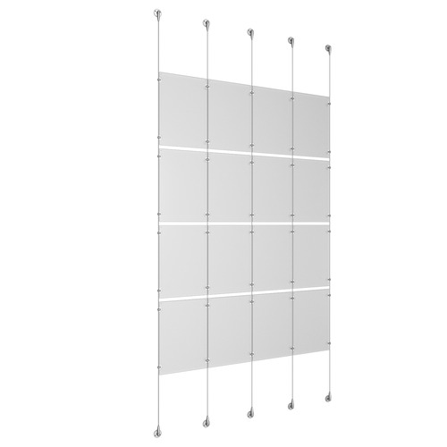 (16) 11'' Width x 17'' Height Clear Acrylic Frame & (5) Aluminum Clear Anodized Adjustable Angle Signature Cable Systems with (16) Single-Sided Panel Grippers (24) Double-Sided Panel Grippers