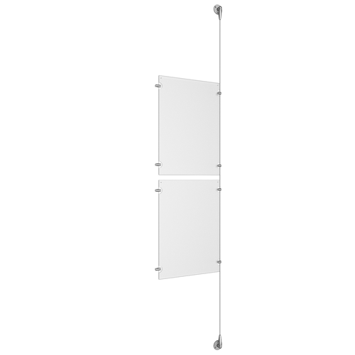 (2) 11'' Width x 17'' Height Clear Acrylic Frame & (1) Aluminum Clear Anodized Adjustable Angle Signature Cable Systems with (4) Single-Sided Panel Grippers (4) Double-Sided Panel Grippers