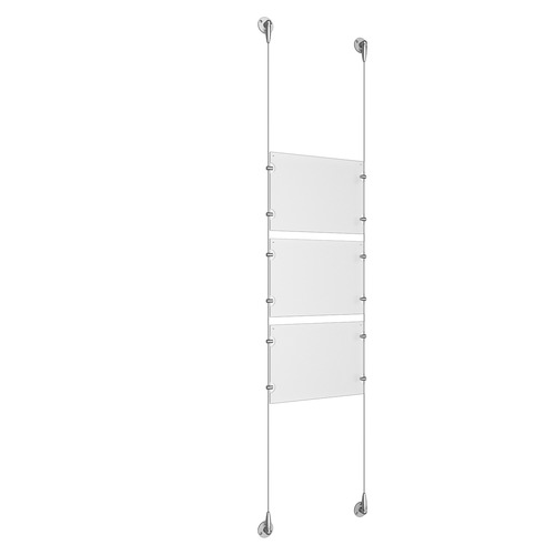 (3) 11'' Width x 8-1/2'' Height Clear Acrylic Frame & (2) Aluminum Clear Anodized Adjustable Angle Signature Cable Systems with (12) Single-Sided Panel Grippers