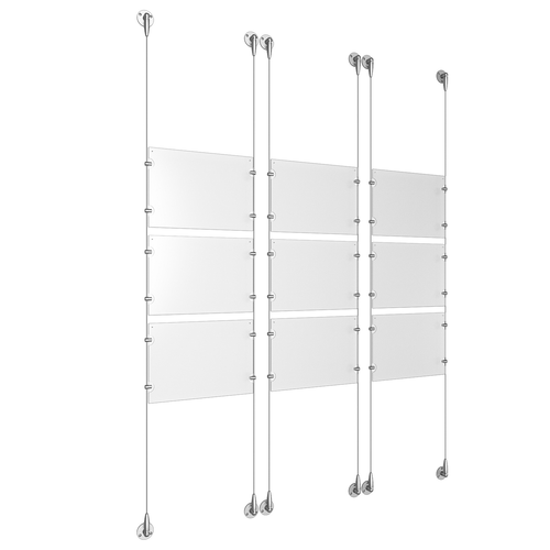 (9) 11'' Width x 8-1/2'' Height Clear Acrylic Frame & (6) Aluminum Clear Anodized Adjustable Angle Signature Cable Systems with (36) Single-Sided Panel Grippers