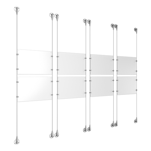 (8) 11'' Width x 8-1/2'' Height Clear Acrylic Frame & (8) Aluminum Clear Anodized Adjustable Angle Signature Cable Systems with (32) Single-Sided Panel Grippers