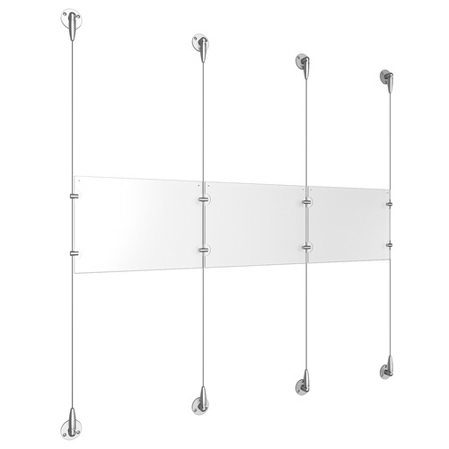 (3) 11'' Width x 8-1/2'' Height Clear Acrylic Frame & (4) Aluminum Clear Anodized Adjustable Angle Signature Cable Systems with (4) Single-Sided Panel Grippers (4) Double-Sided Panel Grippers