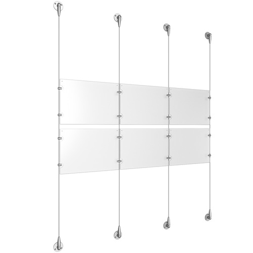 (6) 11'' Width x 8-1/2'' Height Clear Acrylic Frame & (4) Aluminum Clear Anodized Adjustable Angle Signature Cable Systems with (8) Single-Sided Panel Grippers (8) Double-Sided Panel Grippers
